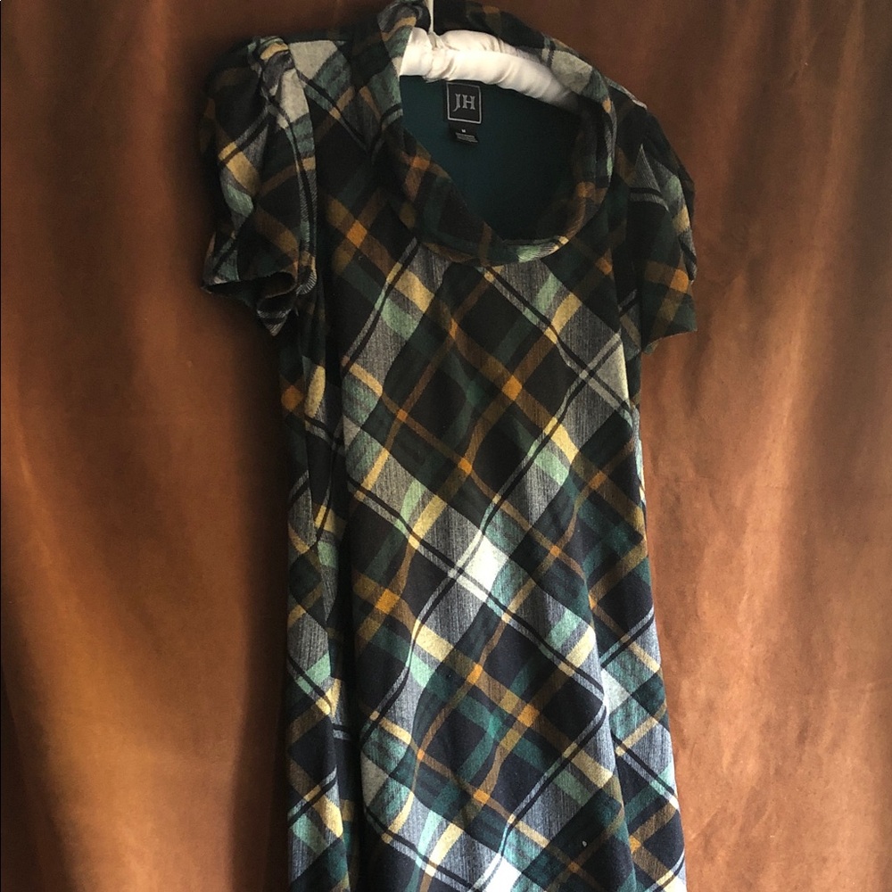 JH Girls Plaid Short-Sleeve Dress in Teal, Mustard & Black
